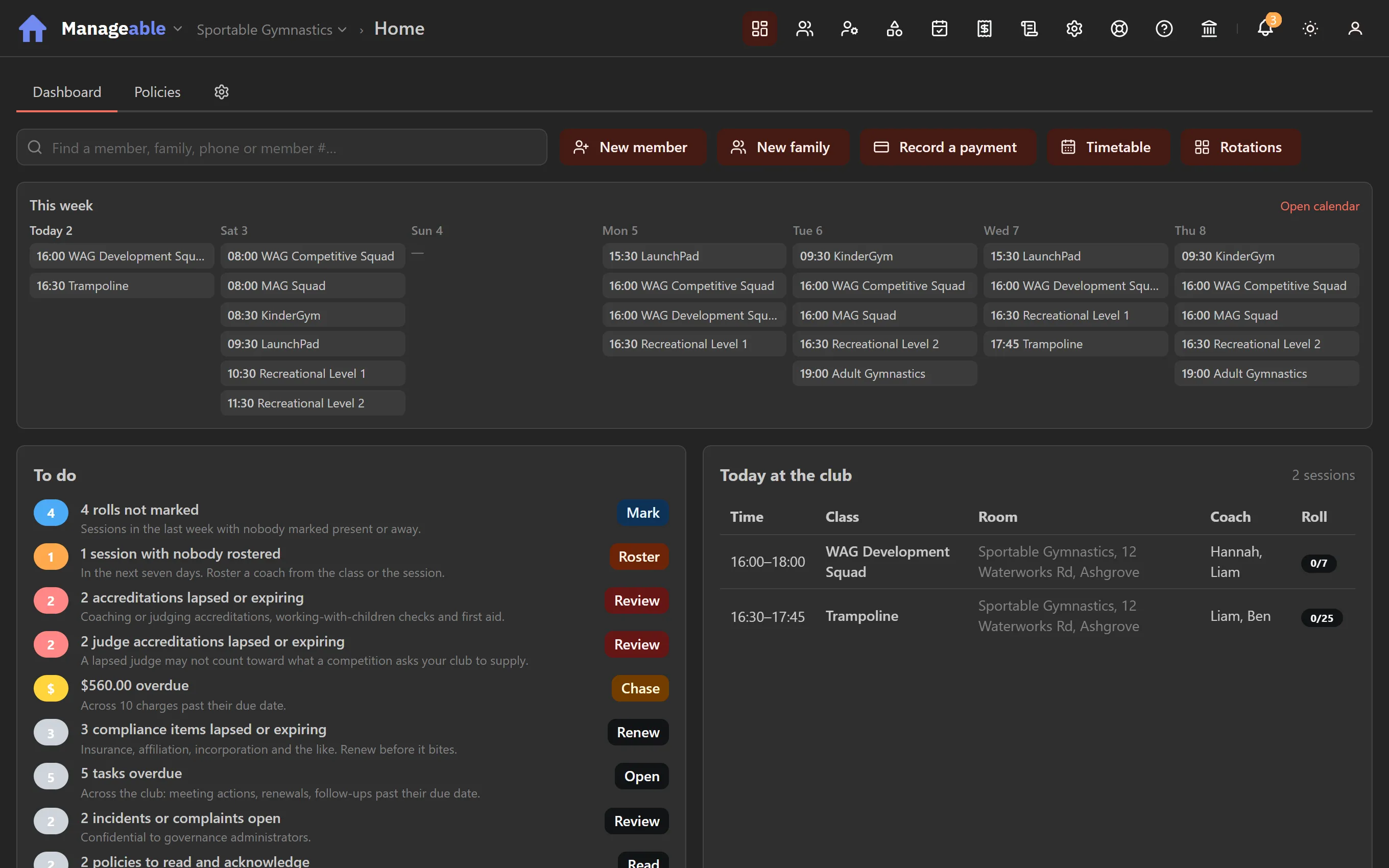 Sportable's Home for a club office: this week's sessions, the to-do list and today at the club