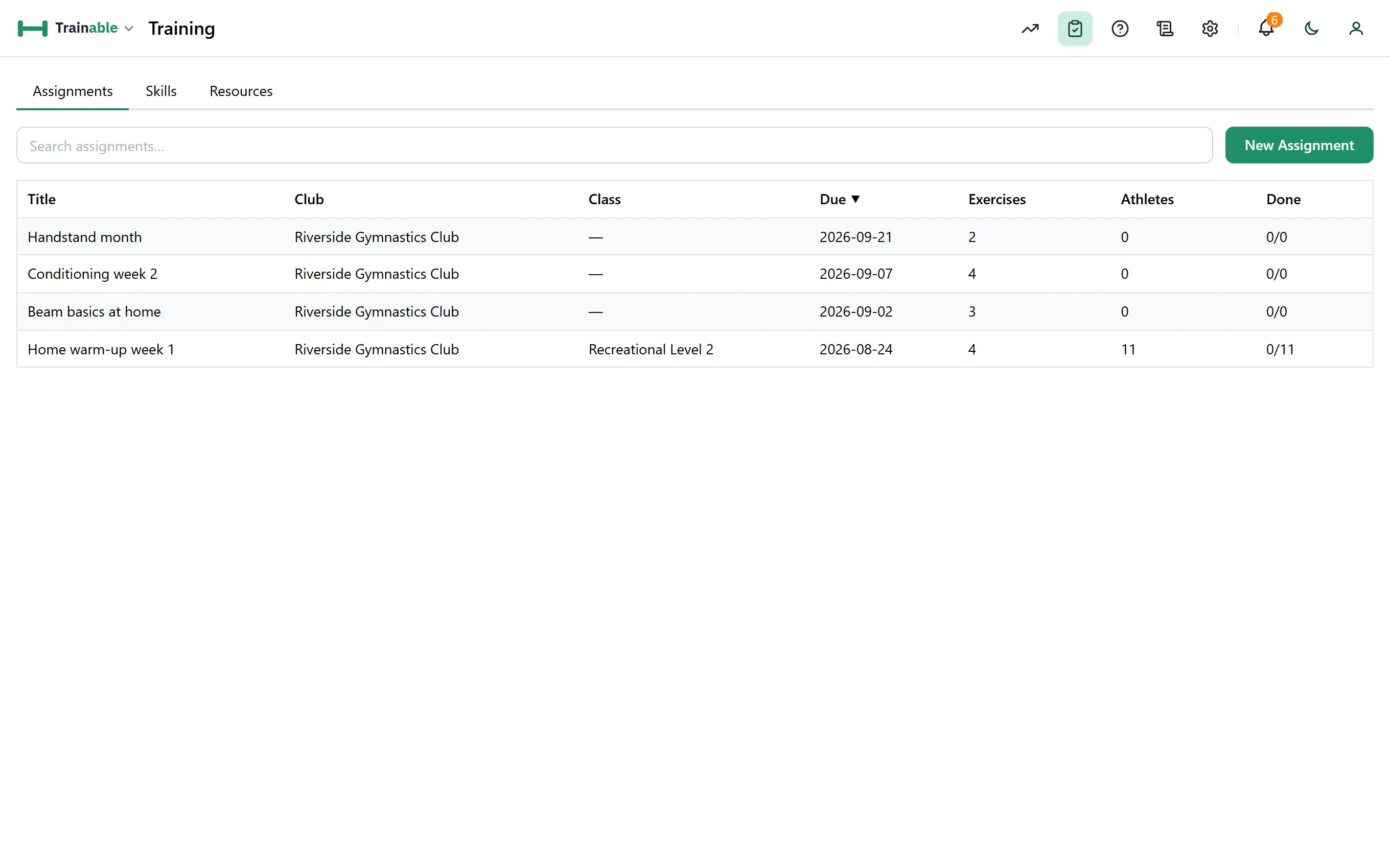 Trainable showing a family's home-training assignments for the week